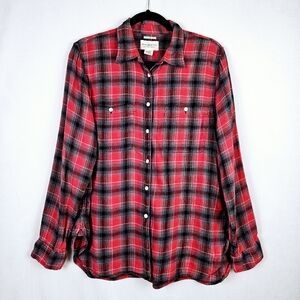 Ralph Lauren Denim & Supply Linen Cotton Plaide Flannel Button Down Shirt Red XL